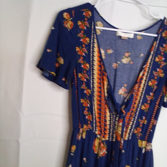 Band Of Gypsies Romper Jumpsuit Women S Short Sleeve Pants Boho Floral Blue - Picture 4 of 15